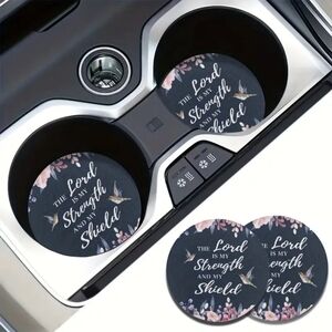 2pcs Car Cup Holder Coaster. The Lord is my strength... Bible Verse. New